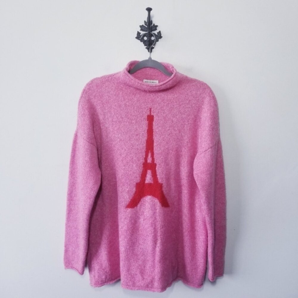 Cupcakes & Cashmere Eiffel Towel Sweater Size XL Pink Cowl Neck